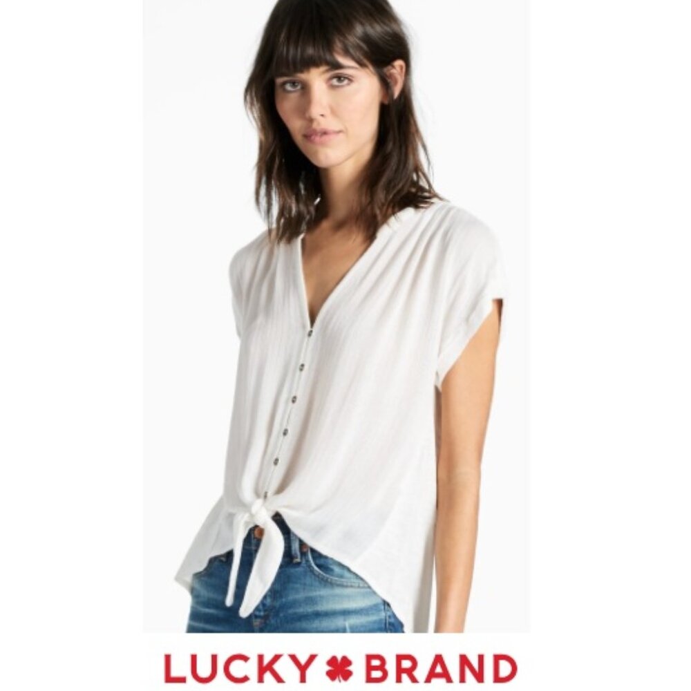 Lucky Brand Woven Tie Button Up Blouse - size small